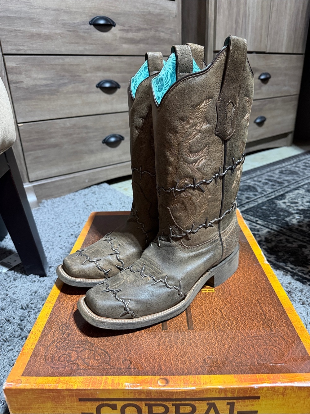 Corral Brown Western Heeled Boots with Turquoise Liner